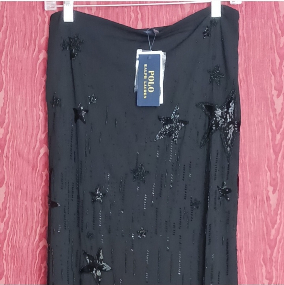 POLO RALPH LAUREN Black Long Beaded Skirt Women's Sz 4 NWT - Picture 3 of 14